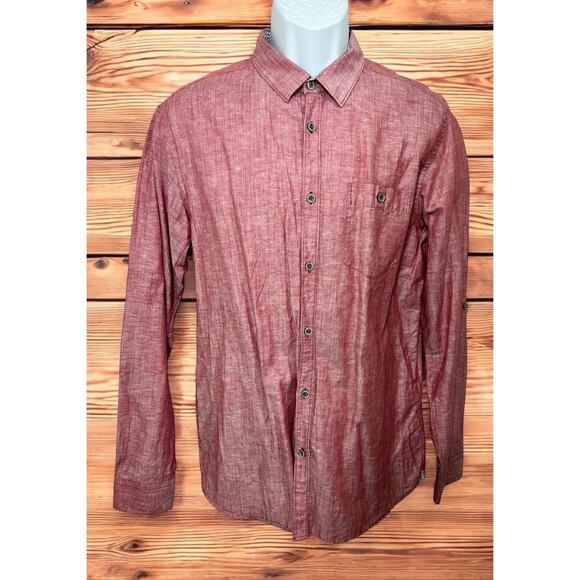 TED BAKER London Dress Shirt Men Sz 4 (Large) Red Linen Blend Long-Sleeve Pocket - Picture 1 of 7